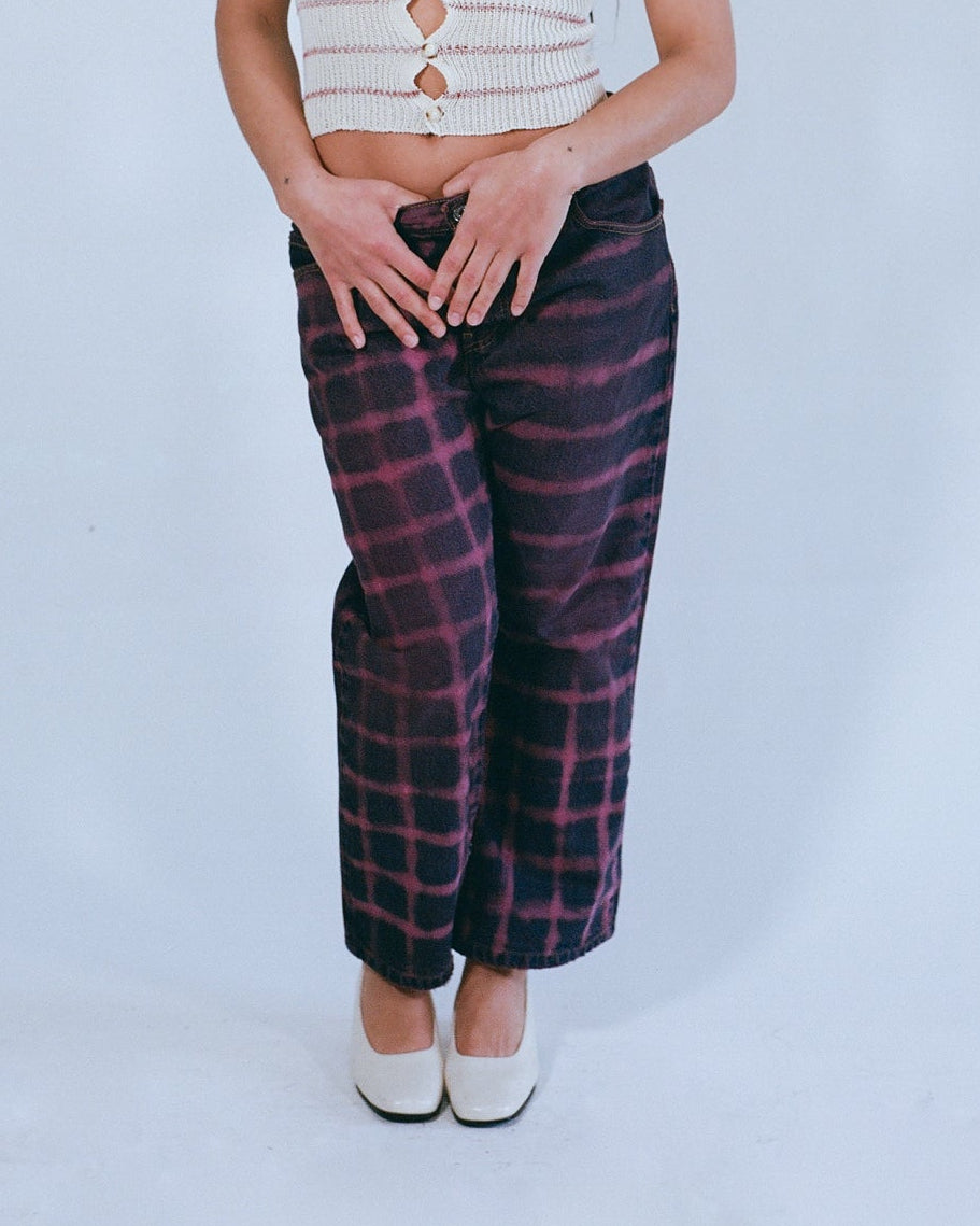 Grid Jeans - Fuchsia