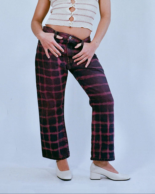 Grid Jeans - Fuchsia