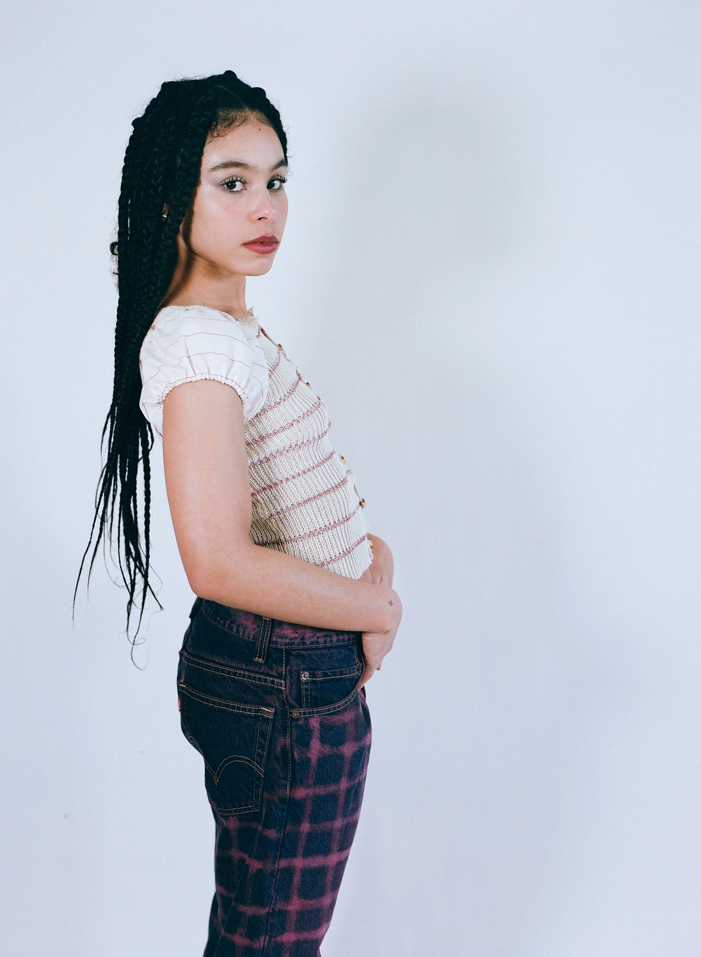 Grid Jeans - Fuchsia